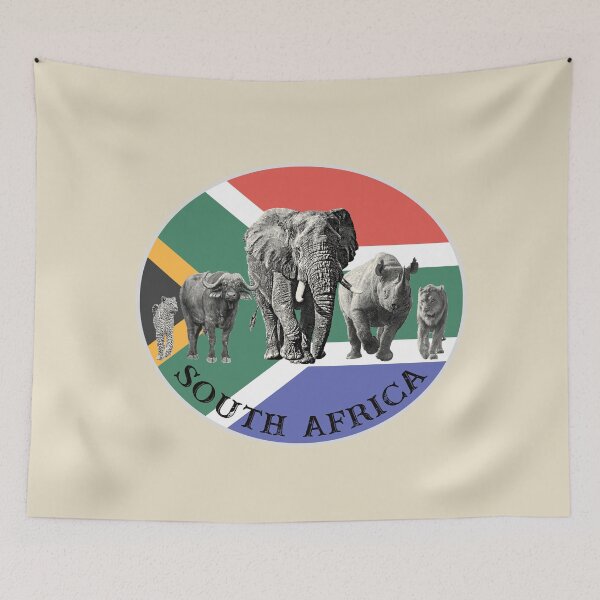 Item preview, Proudly South Africa Big 5 on South Africa Flag for Wildlife Fans designed and sold by Scotch Macaskill.