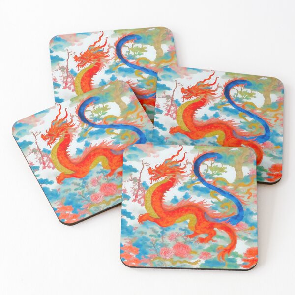 Item preview, Dragón chinoiserie rojo designed and sold by SophieClimaArt.