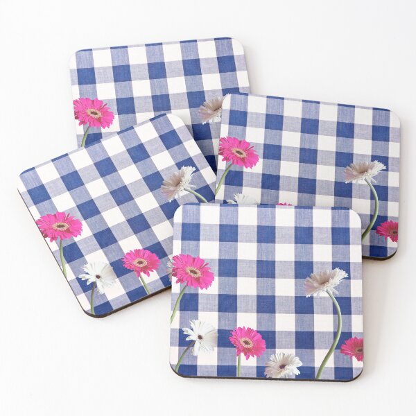 Item preview, Gerbera flowers on Blue gingham plaid designed and sold by Neeshki.