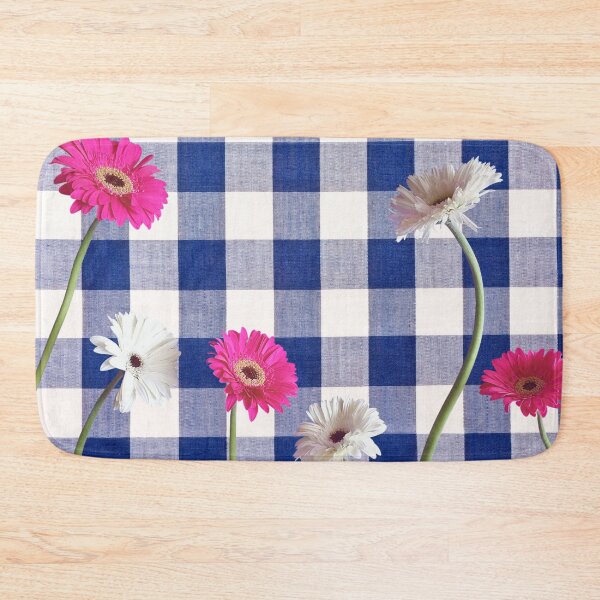 Item preview, Gerbera flowers on Blue gingham plaid designed and sold by Neeshki.