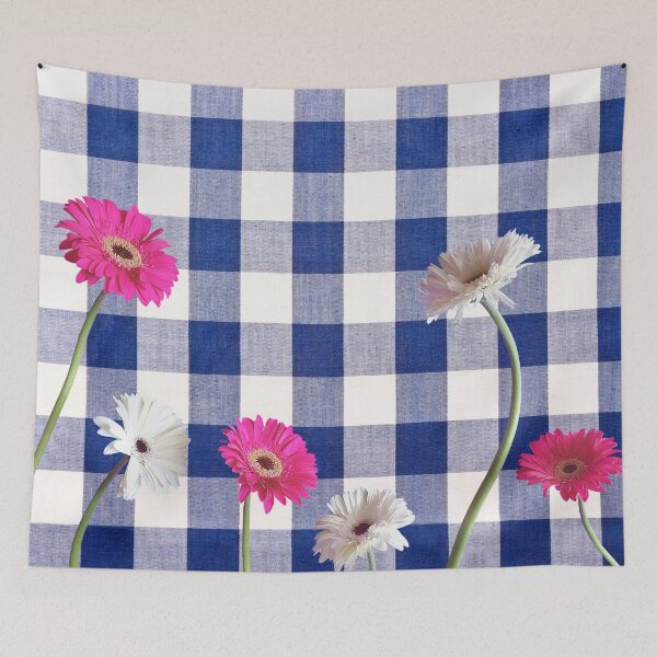 Item preview, Gerbera flowers on Blue gingham plaid designed and sold by Neeshki.