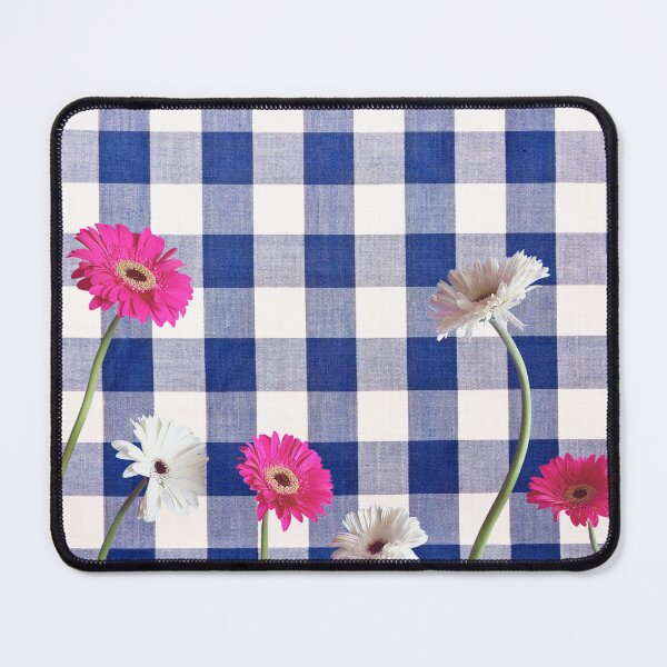 Item preview, Gerbera flowers on Blue gingham plaid designed and sold by Neeshki.