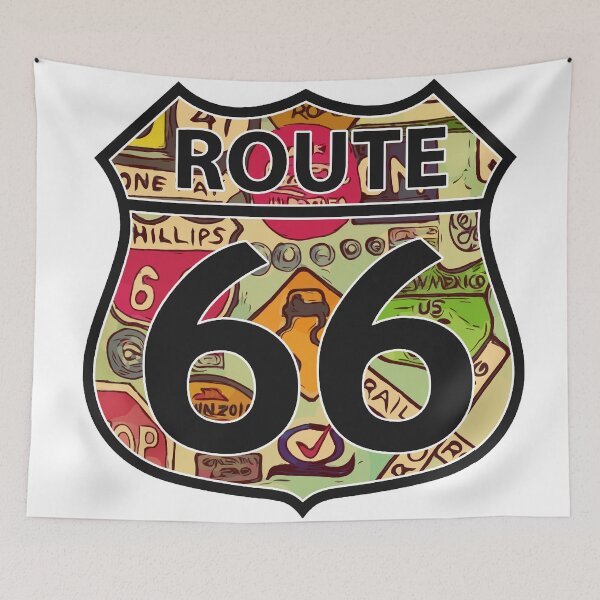 Item preview, Route 66 Highway sign with old signs in the background designed and sold by welshdesigns.