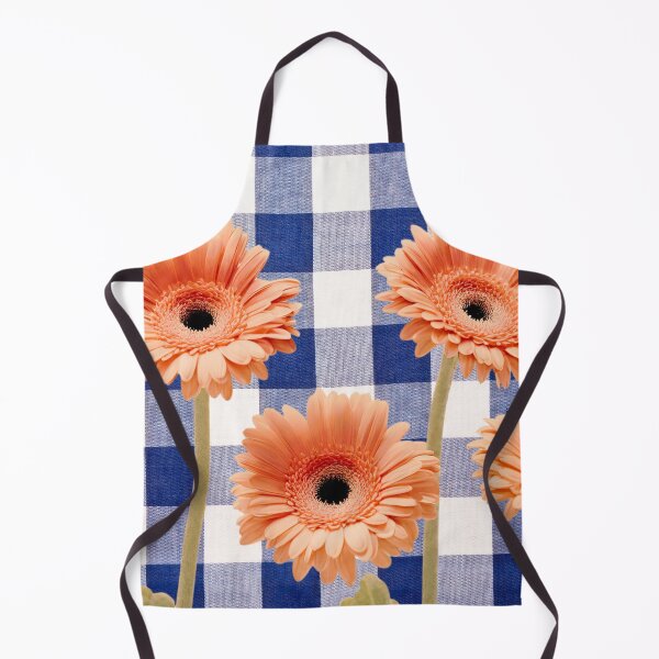 Item preview, Peachy Gerbera flowers on Blue gingham plaid designed and sold by Neeshki.