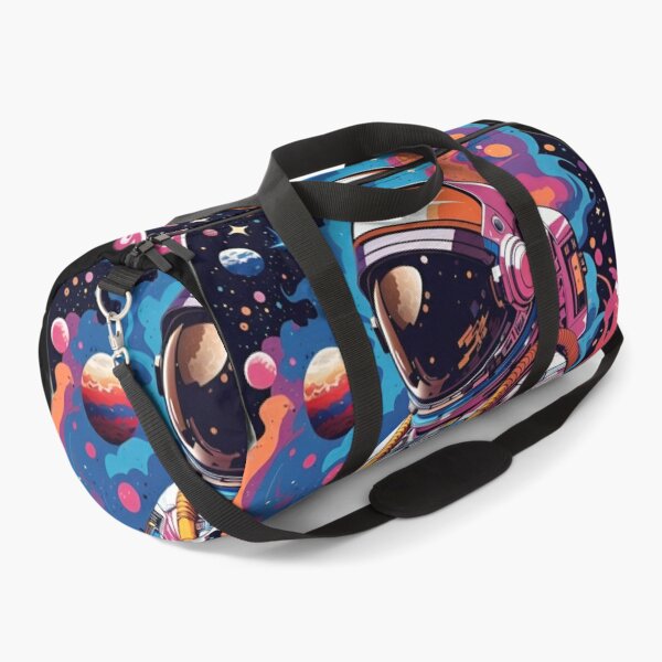 Astronaut in space with stars, planets in the galaxy - Psychedelic pop style Duffle Bag