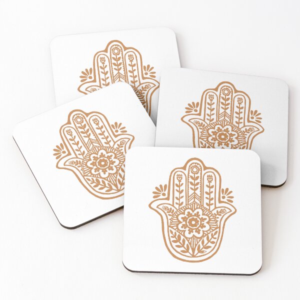 Aperçu de l'œuvre Hamsa Flora Linocut - Snow + Rust créée et vendue par Irene Estelle.