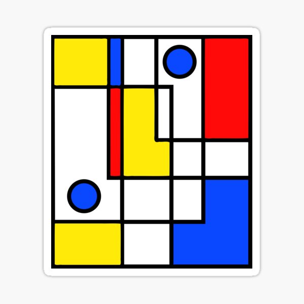 Item preview, Abstract yellow, blue and red neo-modern boxes and circles designed and sold by UDDesign.