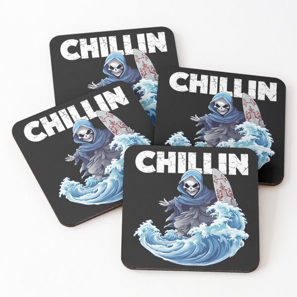 Item preview, Skeleton Surfer - Chillin (White Lettering) designed and sold by VelvetRoom.