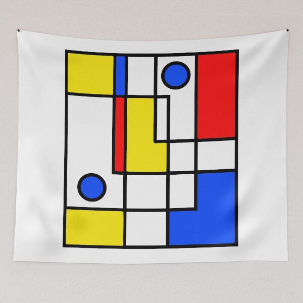 Item preview, Abstract yellow, blue and red neo-modern boxes and circles designed and sold by UDDesign.