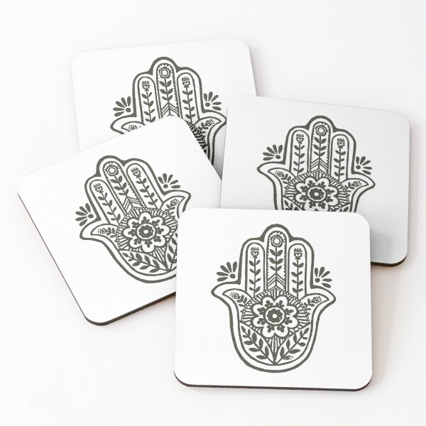 Aperçu de l'œuvre Hamsa Flora Linocut - Snow + Pine créée et vendue par Irene Estelle.