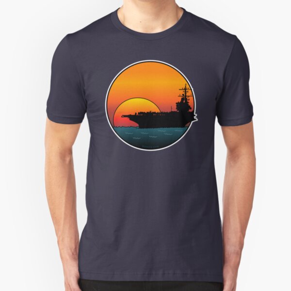 US Navy Aircraft Carrier at Sunset Slim Fit T-Shirt