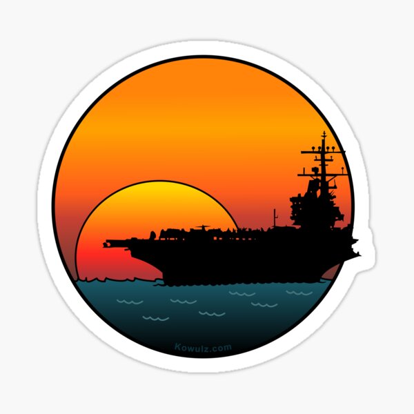 US Navy Aircraft Carrier at Sunset Sticker