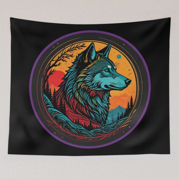 Item preview, Colorful Wolf in a Dreamy Landscape designed and sold by nicestr.