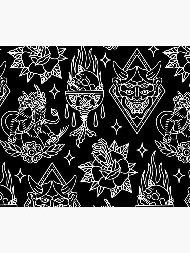 Black and White Traditional Tattoo Flash Pattern by radquoteshirts