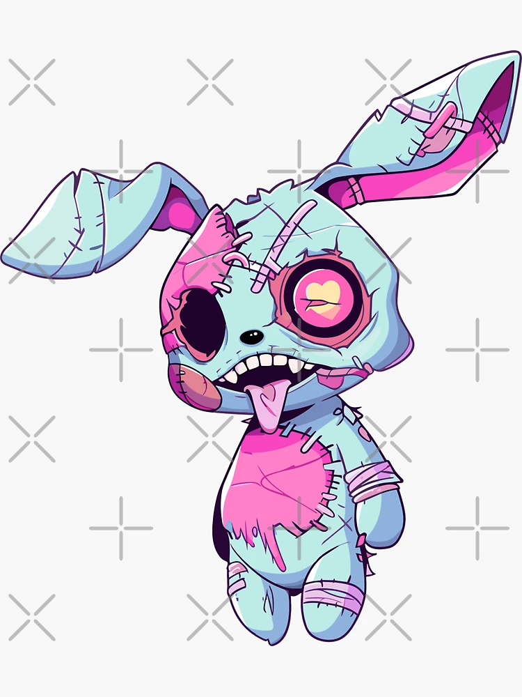 Cute Spooky Halloween Zombie Bunny with Pizza' Sticker