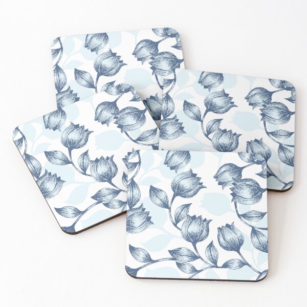 Artikelvorschau, Blaue Pastell-Eleganz: Tulpen-Silhouette-Blumenmuster entworfen und verkauft von FlinArt.