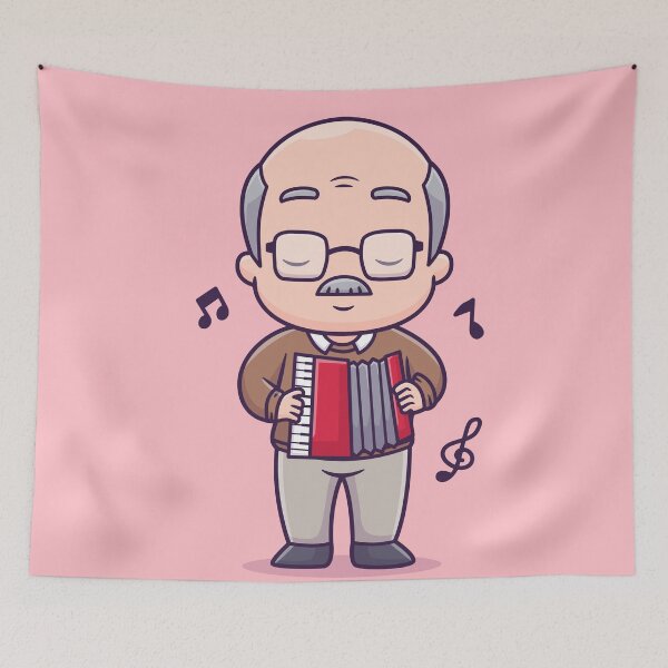 Item preview, Grandpa's Melody - Cute Grandfather Playing Accordion Cartoon Vector Icon designed and sold by hjian8219.