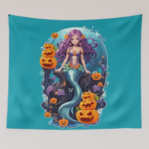 Item preview, Purple Haired Mermaid and Pumpkin Friends  designed and sold by SirenasWorld.