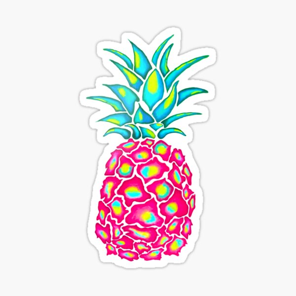 Cute Pretty Tropical Pineapple Cartoon Art Vinyl Sticker (2 Tall, Pink  Blue)