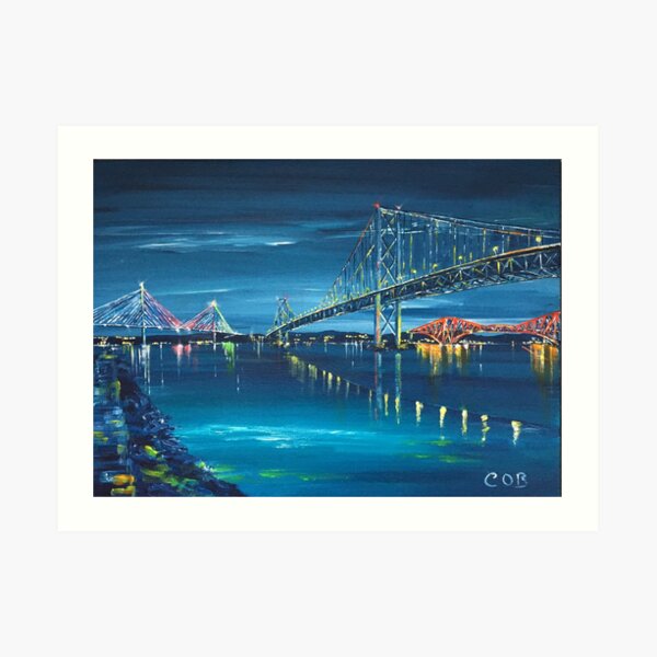 The Three Forth Bridges by Night, Edinburgh Art Print