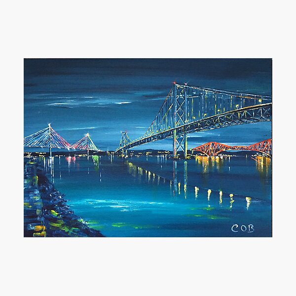 The Three Forth Bridges by Night, Edinburgh Photographic Print