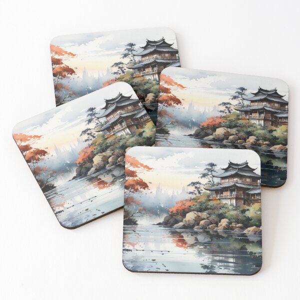 Item preview, Japanese Watercolor Landscape Autumn Lake designed and sold by Quips-n-Gifts.