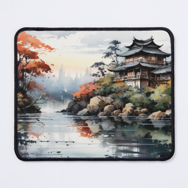 Item preview, Japanese Watercolor Landscape Autumn Lake designed and sold by Quips-n-Gifts.
