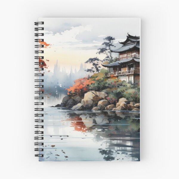 Item preview, Japanese Watercolor Landscape Autumn Lake designed and sold by Quips-n-Gifts.