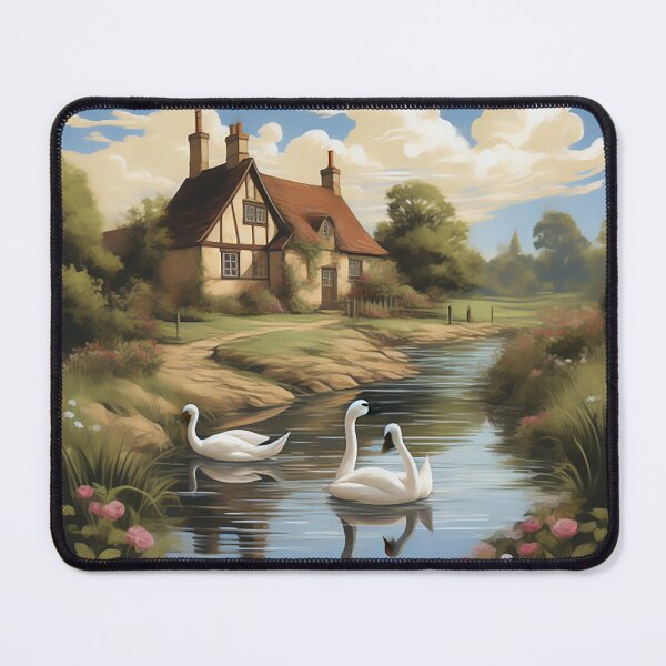Item preview, Sunny British Countryside: Sketch-Styled Cottage & Swans designed and sold by PaintbrushPlace.