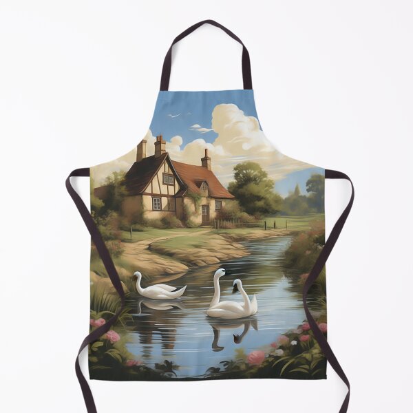 Item preview, Sunny British Countryside: Sketch-Styled Cottage & Swans designed and sold by PaintbrushPlace.