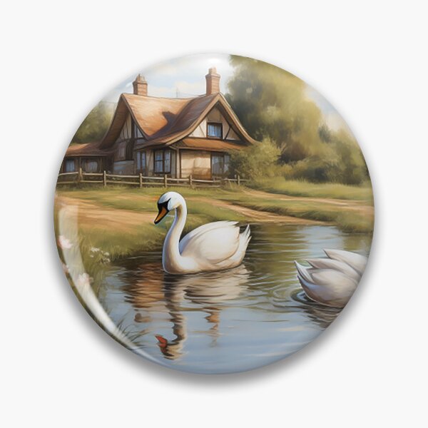 Item preview, Charming Sketch: Sunny Spring in British Countryside & Swans designed and sold by PaintbrushPlace.