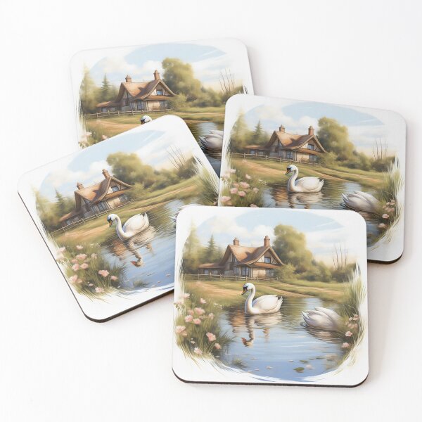 Item preview, Charming Sketch: Sunny Spring in British Countryside & Swans designed and sold by PaintbrushPlace.