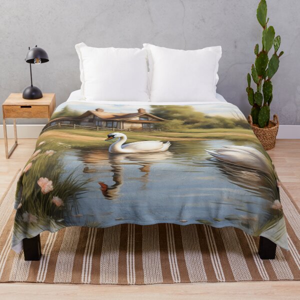 Item preview, Charming Sketch: Sunny Spring in British Countryside & Swans designed and sold by PaintbrushPlace.