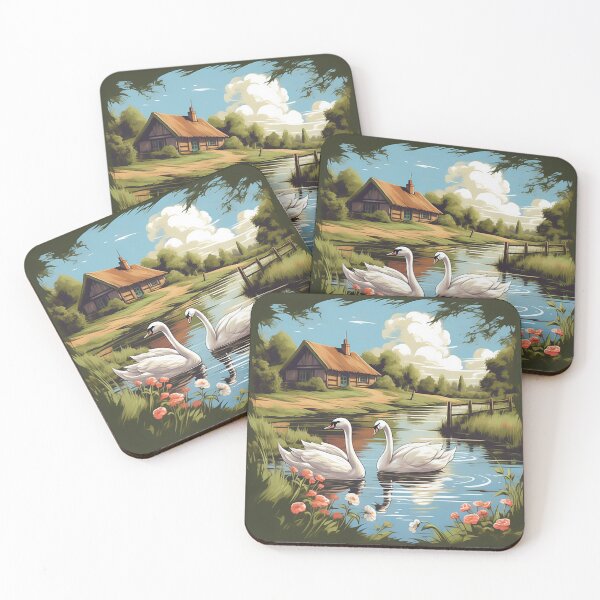 Item preview, Idyllic British Countryside: Springtime Cottage & Swans Sketch designed and sold by PaintbrushPlace.