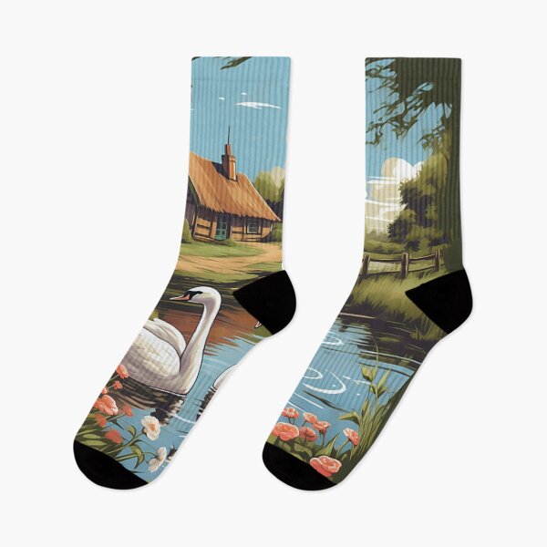 Item preview, Idyllic British Countryside: Springtime Cottage & Swans Sketch designed and sold by PaintbrushPlace.