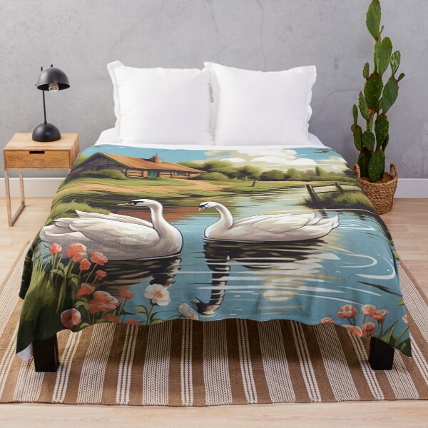 Item preview, Idyllic British Countryside: Springtime Cottage & Swans Sketch designed and sold by PaintbrushPlace.