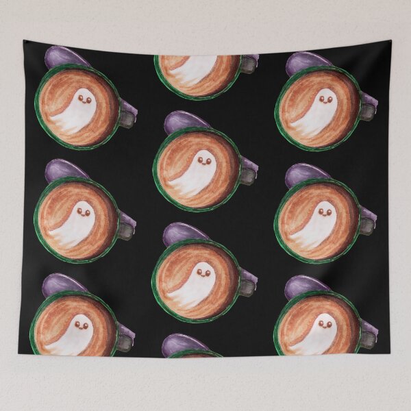 Item preview, Halloween ghost coffee watercolour painting designed and sold by Funsize-Art.