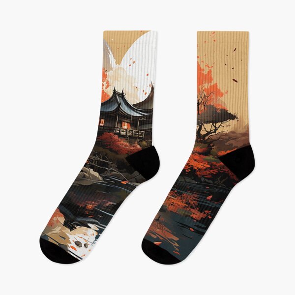Item preview, Tranquil Japanese Village: Autumn Maples & Koi Fish Digital Painting designed and sold by PaintbrushPlace.