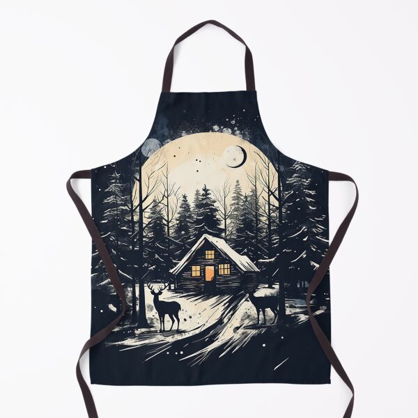 Item preview, Winter Wonderland: Scandinavian Forest Cabin & Deer Ink Drawing designed and sold by PaintbrushPlace.
