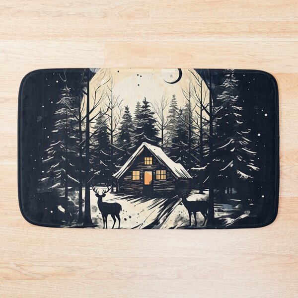 Item preview, Winter Wonderland: Scandinavian Forest Cabin & Deer Ink Drawing designed and sold by PaintbrushPlace.