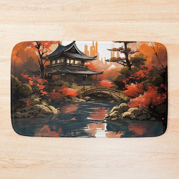 Item preview, Tranquil Autumn: Japanese Village & Koi Fish Digital Painting designed and sold by PaintbrushPlace.
