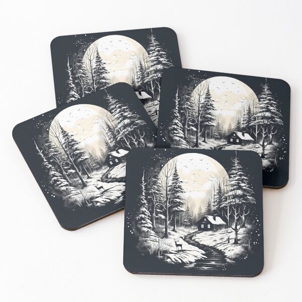 Item preview, Winter Serenity: Scandinavian Cabin & Deer Ink Drawing designed and sold by PaintbrushPlace.