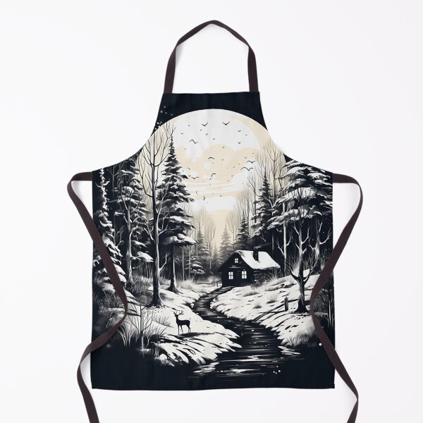 Item preview, Winter Serenity: Scandinavian Cabin & Deer Ink Drawing designed and sold by PaintbrushPlace.