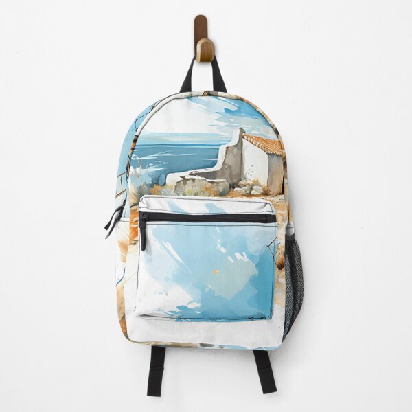 Item preview, Summer Breeze: Abstract Greek Island House & Windmills Rendering designed and sold by PaintbrushPlace.