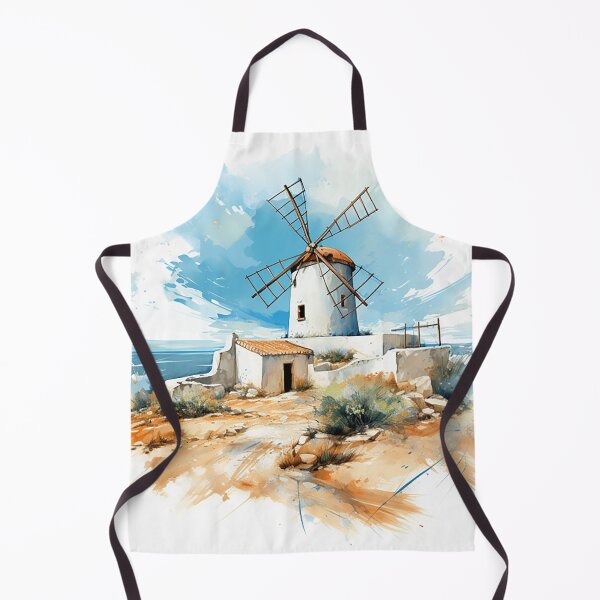 Item preview, Summer Breeze: Abstract Greek Island House & Windmills Rendering designed and sold by PaintbrushPlace.