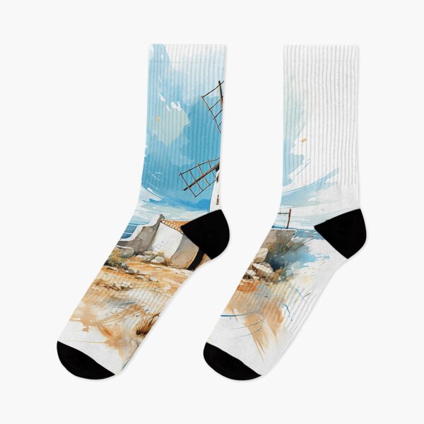 Item preview, Summer Breeze: Abstract Greek Island House & Windmills Rendering designed and sold by PaintbrushPlace.