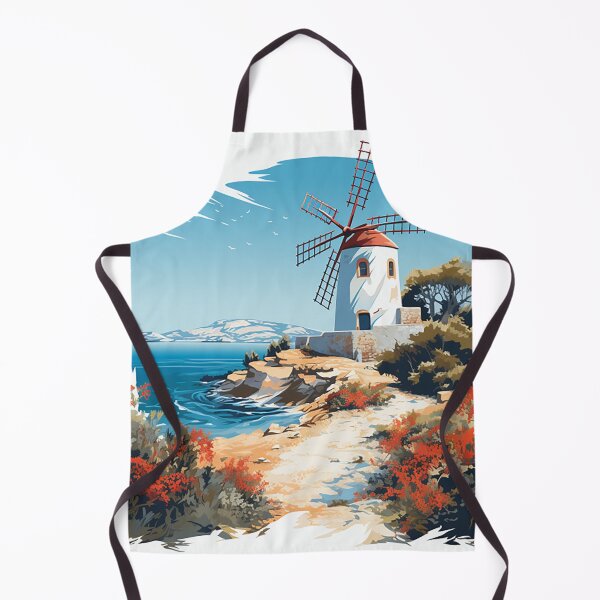 Item preview, Summer Breeze: Abstract Greek Island House & Windmills Rendering designed and sold by PaintbrushPlace.