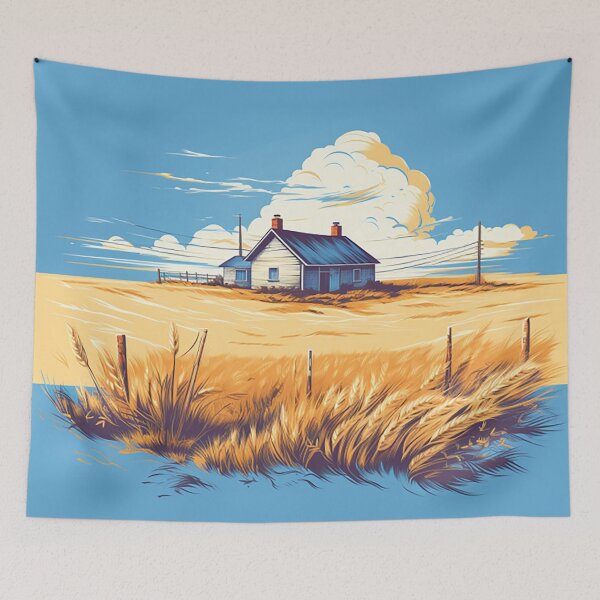 Item preview, Tranquil Harmony: Minimalist American Prairie Farmhouse Art designed and sold by PaintbrushPlace.