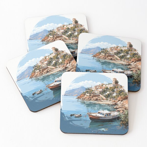 Item preview, Summer Serenity: Mediterranean Coastal Town Illustration designed and sold by PaintbrushPlace.
