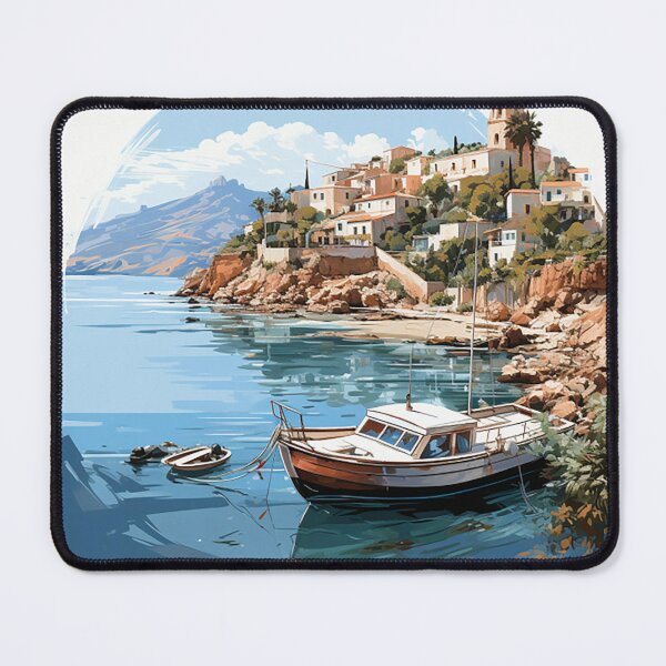 Item preview, Summer Serenity: Mediterranean Coastal Town Illustration designed and sold by PaintbrushPlace.